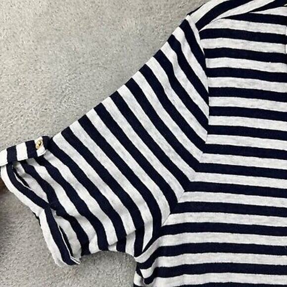 Chicos Top Womens 3 (XL) Blue Striped Linen Popover V-Neck Button Short Sleeve - Picture 5 of 12